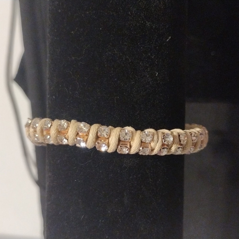 Vintage Gold Tone Guess Cream W/ Clear Rhinestone Bracelet